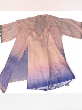 Victoria's Secret Pink to Purple Ombre Lace-Trim Slip & Robe Set